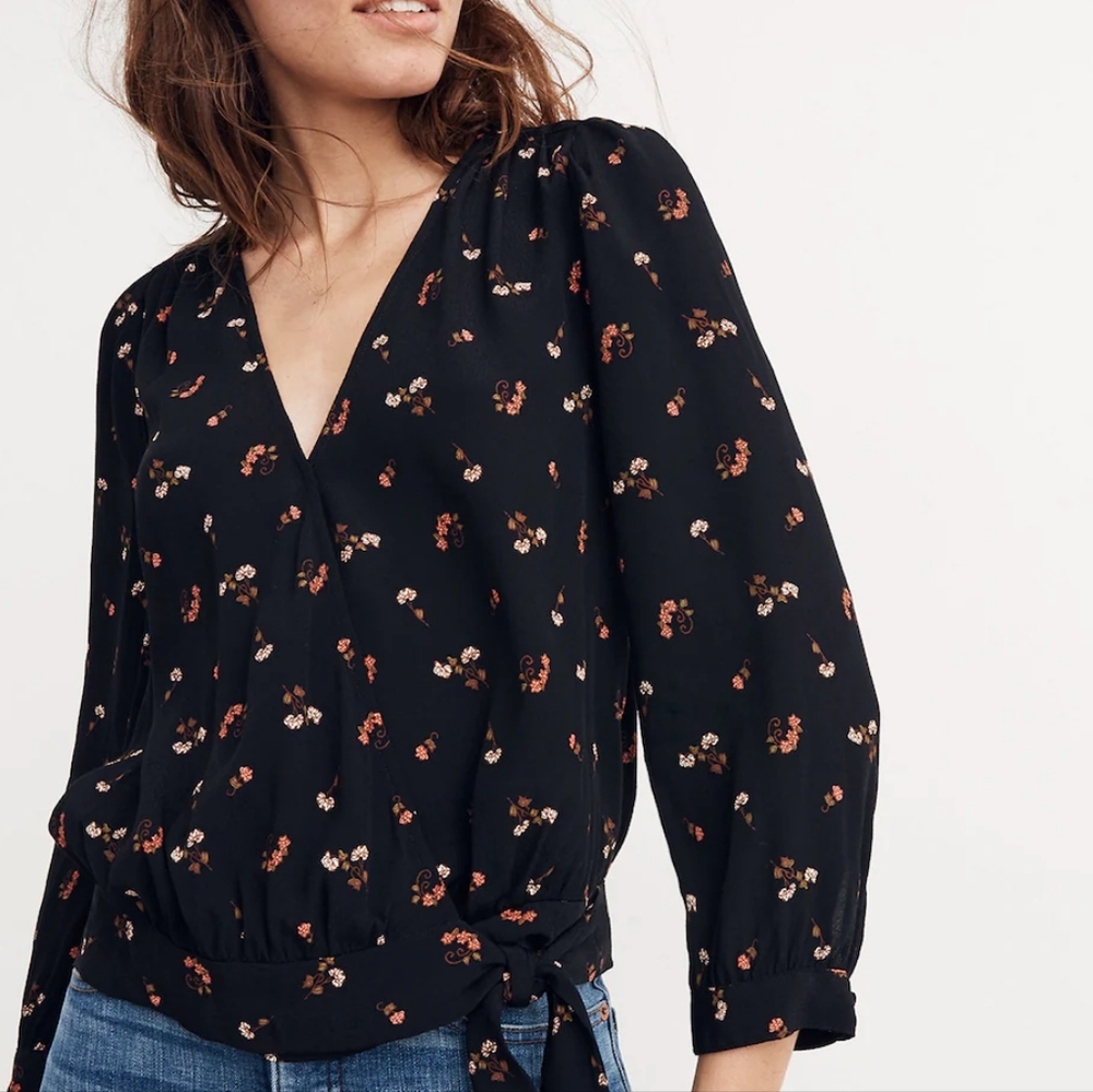 Madewell Wrap Top in Flower Toss Tie Front Size XS